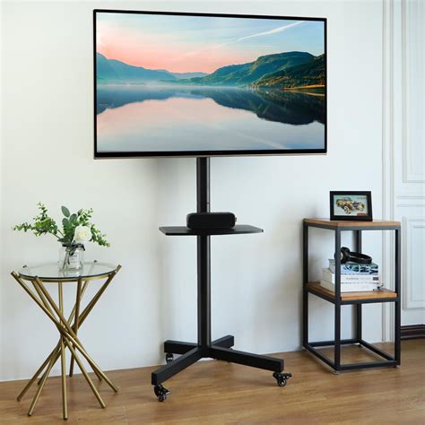 Rfiver Modern Black Mobile Tv Stand Rolling Cart For To India Ubuy