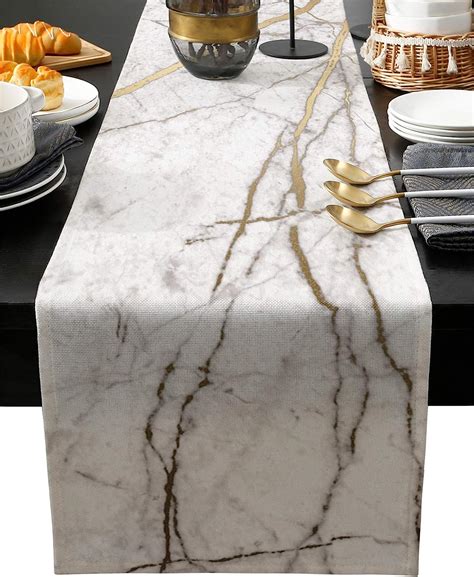 Marble Table Runner Cotton Linen Long Inche White Gray Gold Dresser