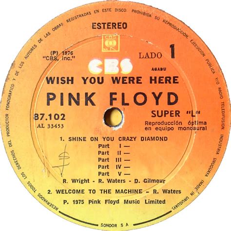 Wish You Were Here By Pink Floyd 1976 Lp Cbs Cdandlp Ref 2407432551