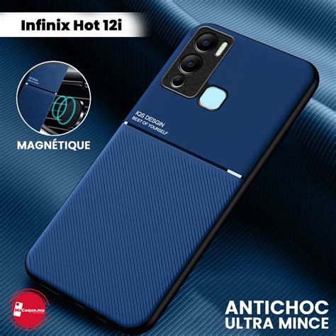 Coque Infinix Hot I Texture Cuir Ultra Mince Et Magn Tique Couleur Bleu Macoque Ma