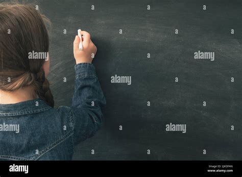 School Education Girl Writing Blank Chalkboard Stock Photo Alamy