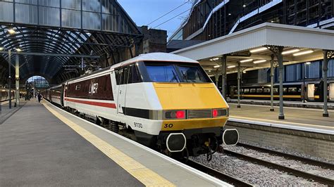 British Rail Class 91 (Unit Number 91130) electric locomotive with an Intercity 225 train at ...