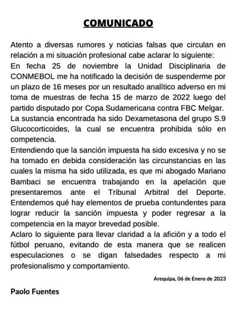 Paolo Fuentes Y Los últimos Futbolistas Peruanos Sancionados Por Doping