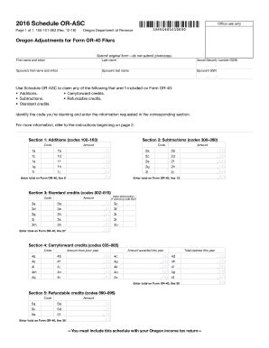 Fillable Online Schedule Or Asc Oregon Adjustments For Form Or