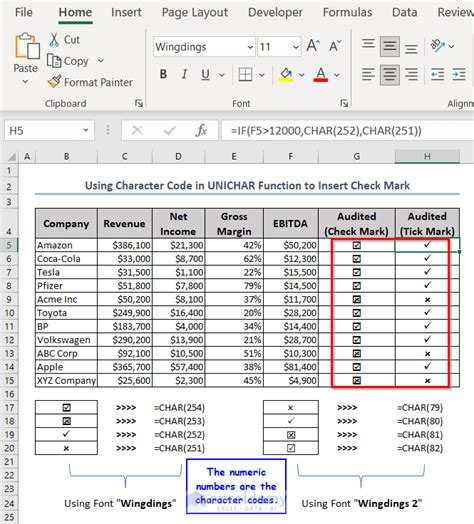 Using The Character Code To Insert A Check Mark In Excel 5 Examples