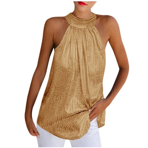 Biziza Womens Sparkle Sequin Sleeveless Tanks Tops Shimmer Glitter Vest