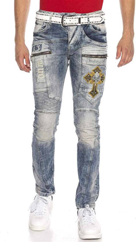 Cipo Baxx Pantalon En Jean Pour Homme Bleu Coupe Ajust E Amazon