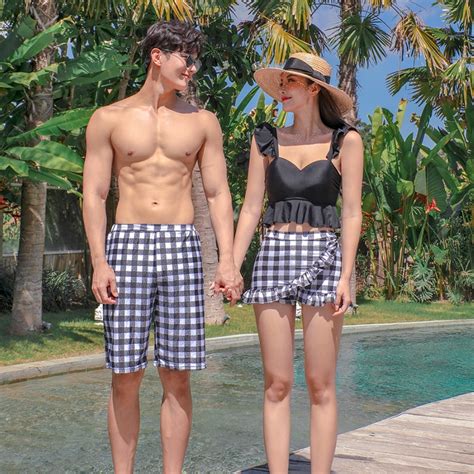 Couple Swimwear Sexy High Waisted Bikini Piece Set High Quality Fabric Beach Outfit Z