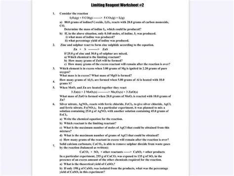 Solved 1 2 3 4 5 Limiting Reagent Worksheet 2 Consider