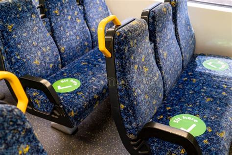 Sydney Train Carriage With Stickers Sit Hear On Seats For Social