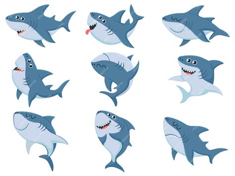 Premium Vector Cartoon Sharks Comic Shark Animals Scary Jaws And