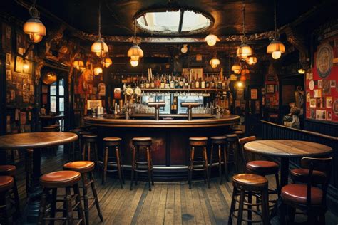 interior   pub  wooden tables  chairs toned concept  pub