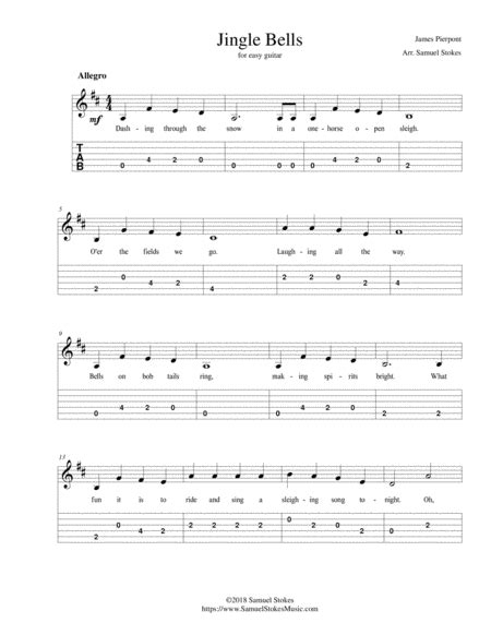 Jingle Bells For Easy Guitar With Tab Optional Voice Arr Samuel