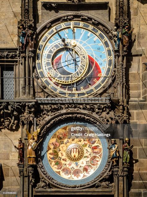 Prague Czechia View Of Iconic Astrological Clock Tower Face High Res