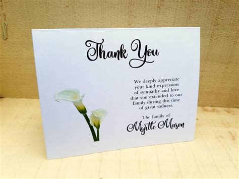 Calla Lily Sympathy Thank You Notes Cards For Sympathy Flowers Etsy