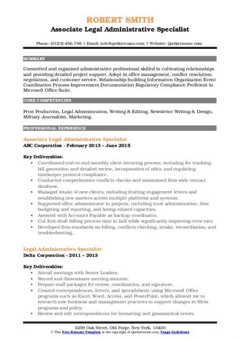 Legal Administrative Specialist Resume Samples Qwikresume