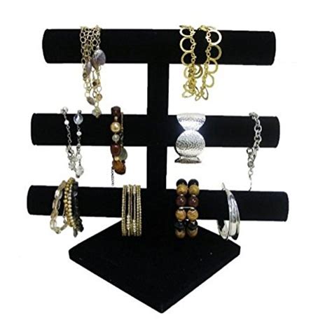 3 Tier Black Velvet T Bar Bracelet Necklace Holder Display Stand