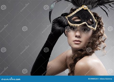 Woman With Masquerade Mask Stock Photo Image Of Gloves