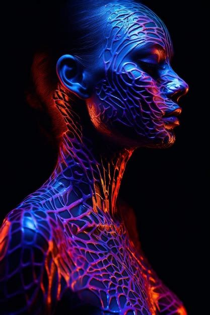 Premium Ai Image Photo Close Up Of Female Model With Neon Body Art