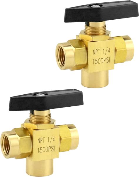 Qwork 2 Pack 1 4 Npt Brass Instrument 3 Way Ball Valve L