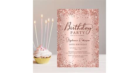 Elegant Rose Gold Metallic Glitter 30th Birthday Invitation Zazzle