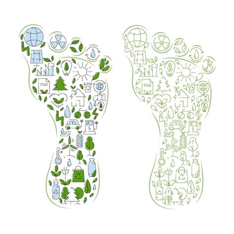 Premium Vector | Green eco friendly footprint filled with ecology icons ...