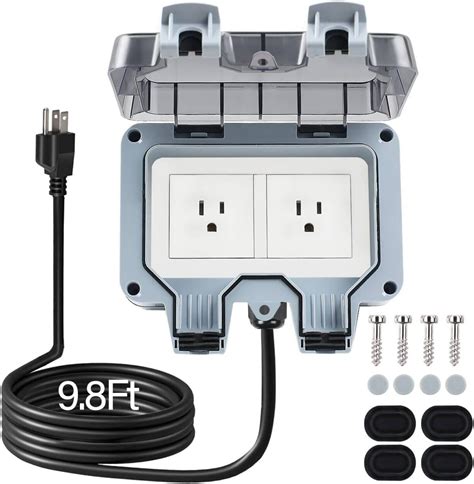 Outdoor Power Outlet With 98ft Extension Cord Double Plug Outlet