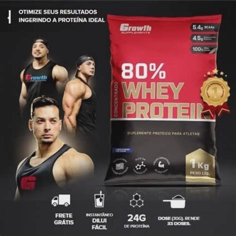 Whey Growth 1kg Suplemento 80 Whey Protein Concentrado Sabor