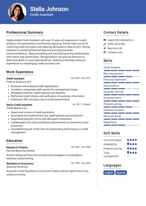 Credit Assistant Resume Examples And Templates For Cvdesigner Ai