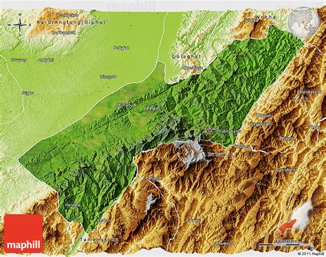 Satellite 3D Map of Kohima, physical outside