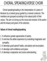 Choral Speaking Materials Pptx CHORAL SPEAKING VERSE CHOIR Choral