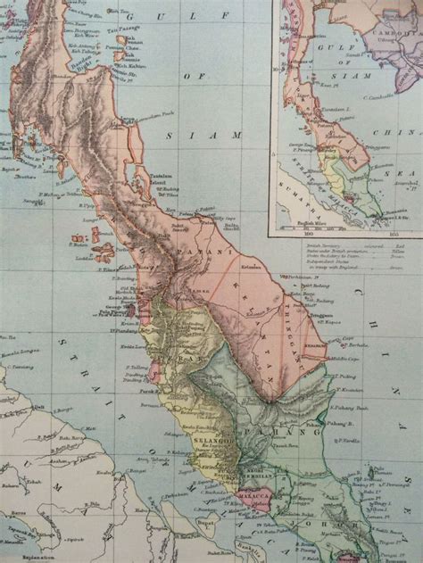 Malay Peninsula Original Antique Map Cartography Etsy Uk