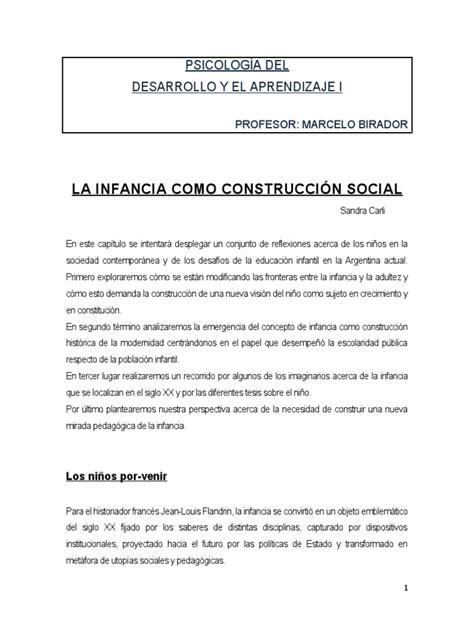 La Infancia Como Construccion Social Sandra Carli Pdf Adultos