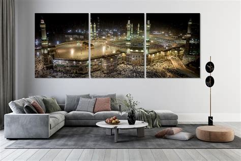 Masjid Al-haram Night View of Mecca 3 Panel Large Islamic - Etsy