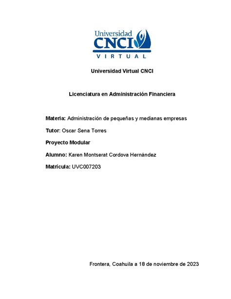 Proyecto Modularadmón De Pyme Universidad Virtual Cnci Licenciatura