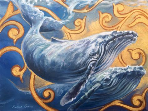 HUMPBACK WHALE PAINTING Golden Creatures Gentle Company Original Art