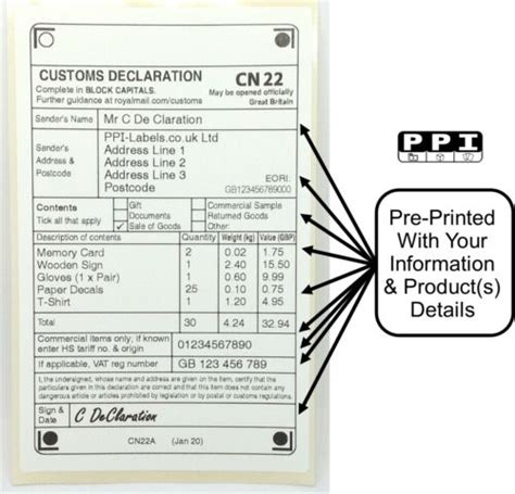 250 X Cn22 A Personalised Customs Declaration Labels Stickers And Eori Cn22a Roll Ebay