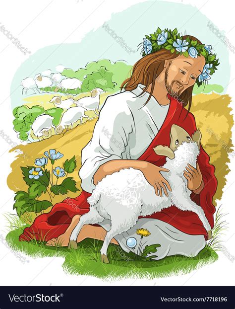 Jesus story the parable of the lost sheep Vector Image