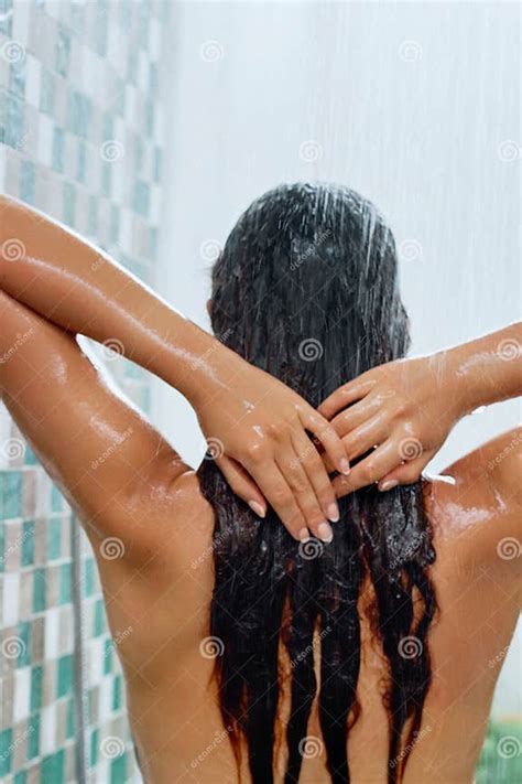 Beautiful Woman Washing Hair With Shampoo In The Shower Hair Care Stock Image Image Of