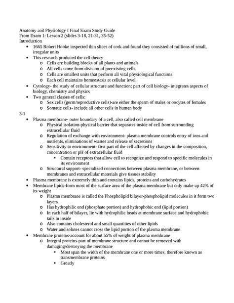 Bsc Final Anatomy And Physiology I Final Exam Study Guide Study