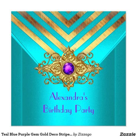 Teal Blue Purple Gem Gold Deco Stripe Birthday 5 25x5 25 Square Paper