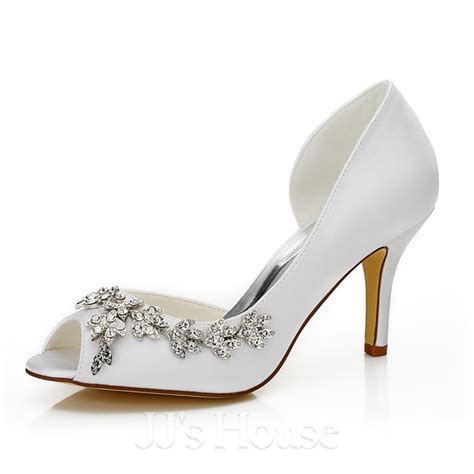 Womens Satin Stiletto Heel Peep Toe Sandals With Rhinestone 047089942