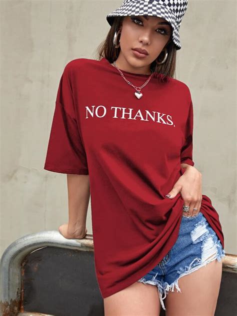 Camiseta Amplia Con Estampado De Slogan Moda De Mujer Shein M Xico