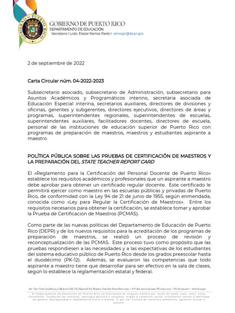 CARTA CIRCULAR NUM. 04-2022-2023-Firmado | PDF | Educación más alta ...