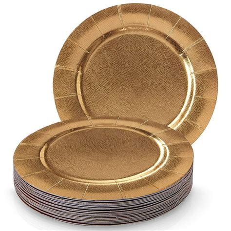 Premium Quality Gold Bulk Paper Disposable Round Charger Plates 20pc Metallic Gold