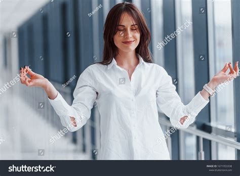 Brunette White Shirt Posing Indoors Modern Stock Photo 1671953338 Shutterstock