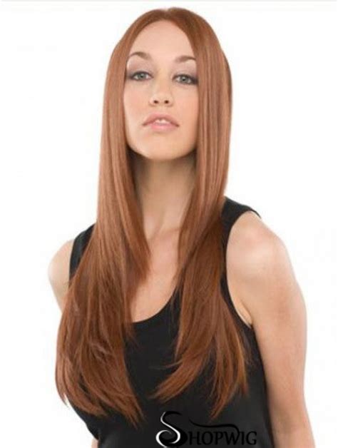 Uk Mono Wigs Human Hair With Lace Front Auburn Color Long Length