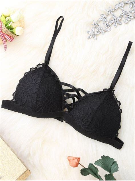 [24 Off] 2021 Lace Panel Strappy Bra In Black Zaful