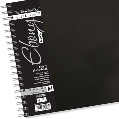 Daler Rowney Ebony Hardback Spiral Black Sketchbook A4 Landscape