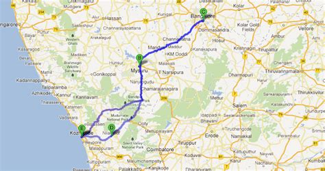 travel  kerala route map  calicut  bangalore